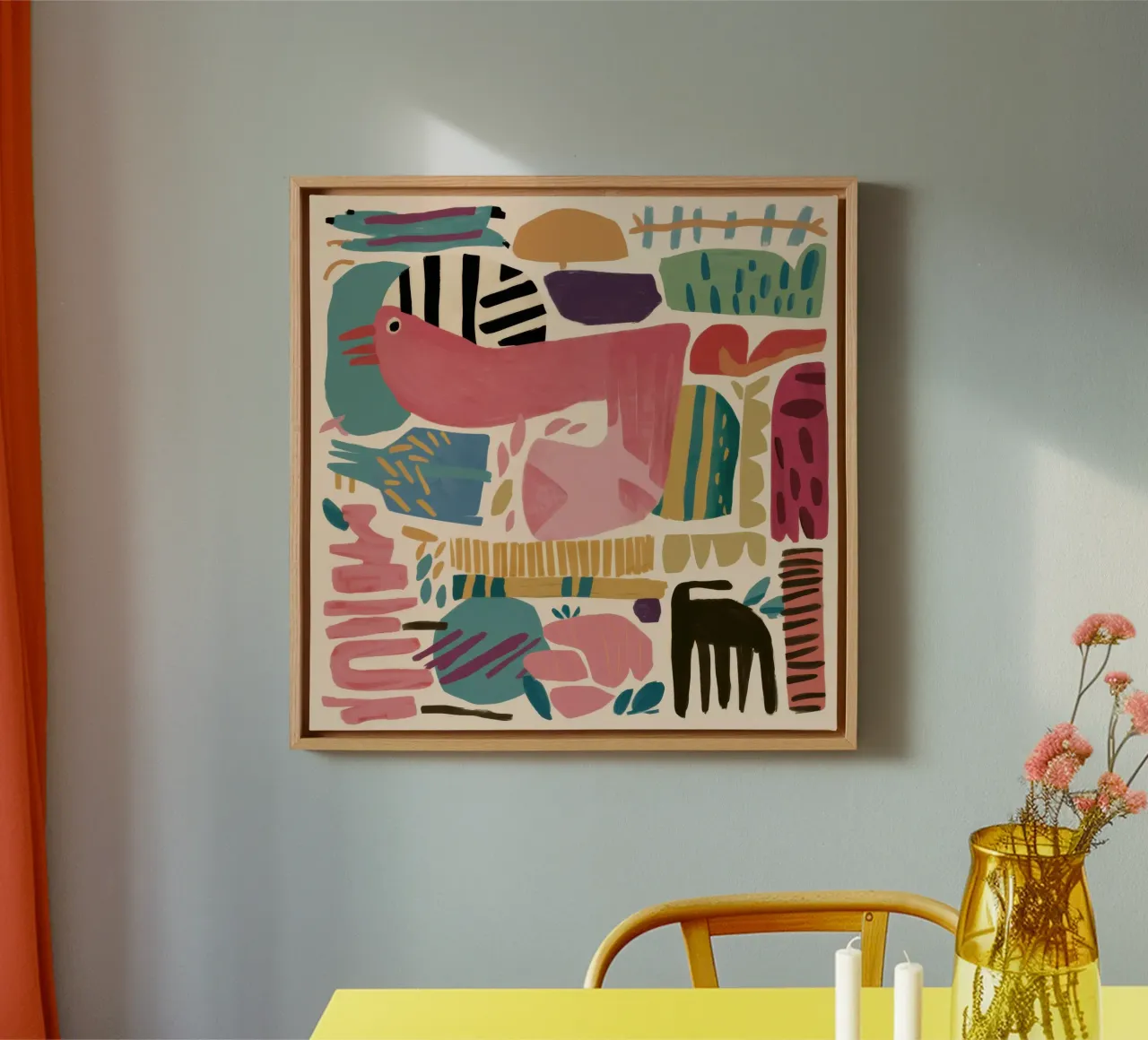Abstract Feline Hills canvas with Floater frame by Heaven Craft