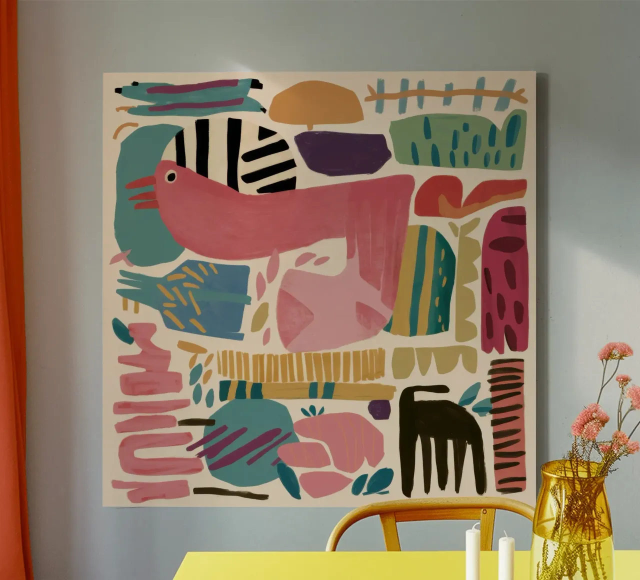 Abstract Feline Hills canvas with Floater frame by Heaven Craft