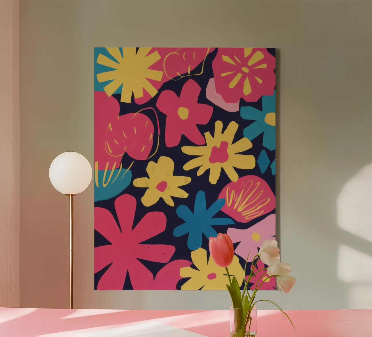 Pop-art bloemblaadjes canvas met Baklijst van Wish Studio