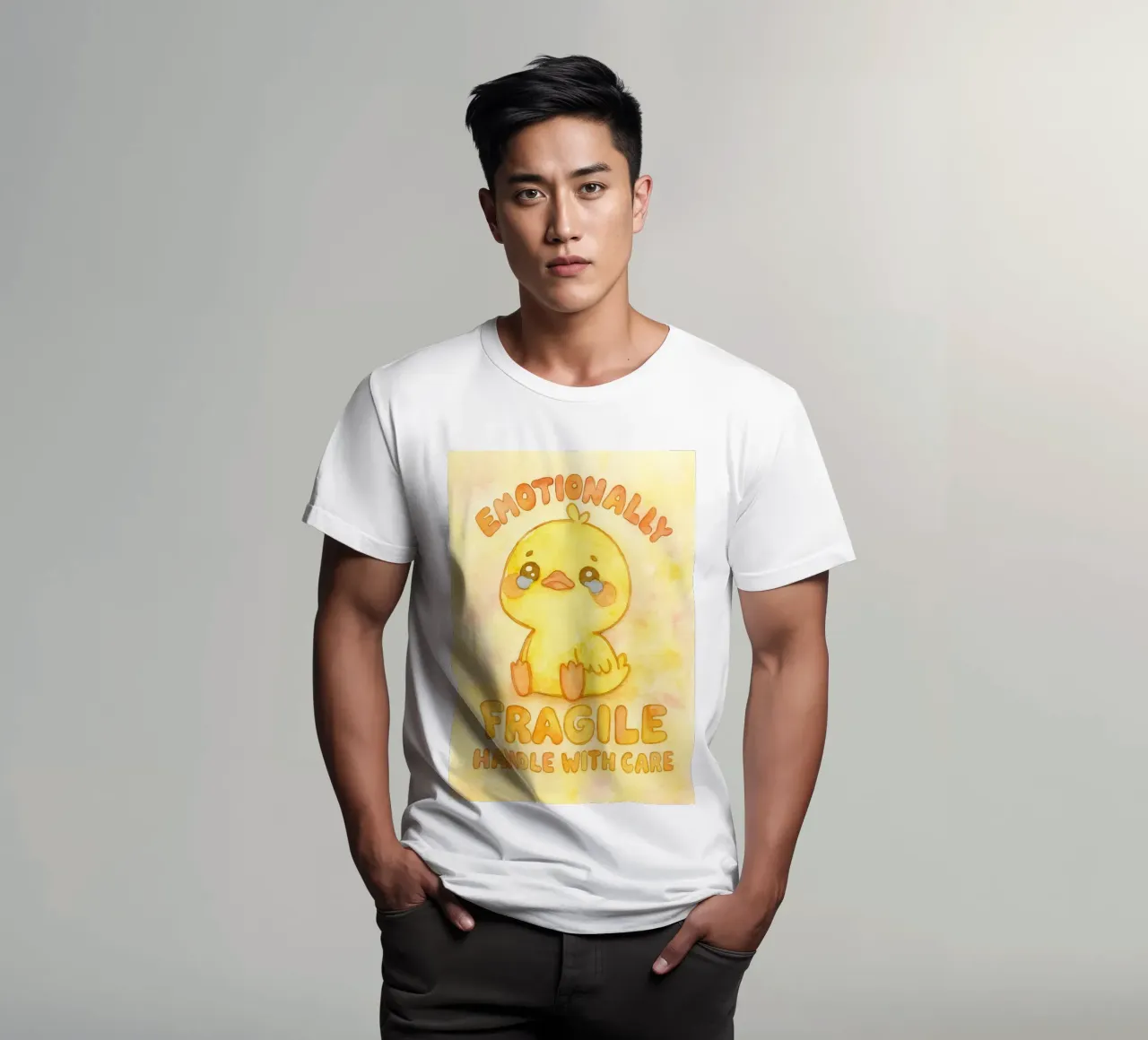 emotivamente fragile maneggiare con cura divertente anatra triste t-shirt da cepeducks