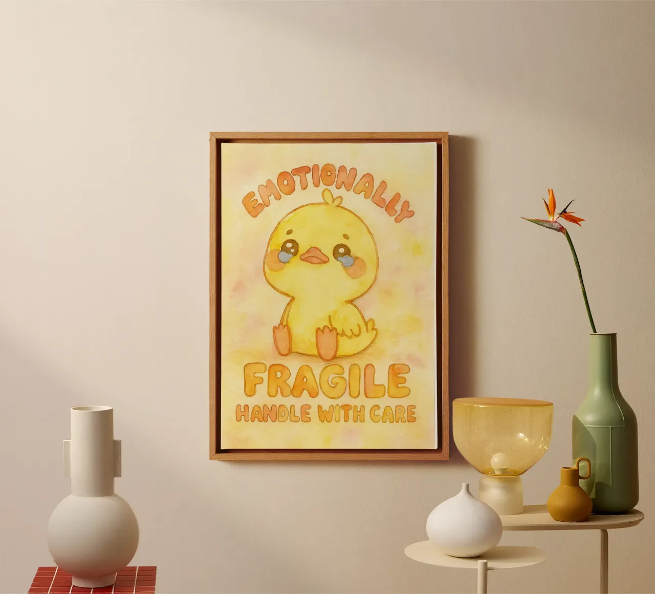 emotivamente fragile maneggiare con cura divertente anatra triste tela con Cornice a cassetta da cepeducks