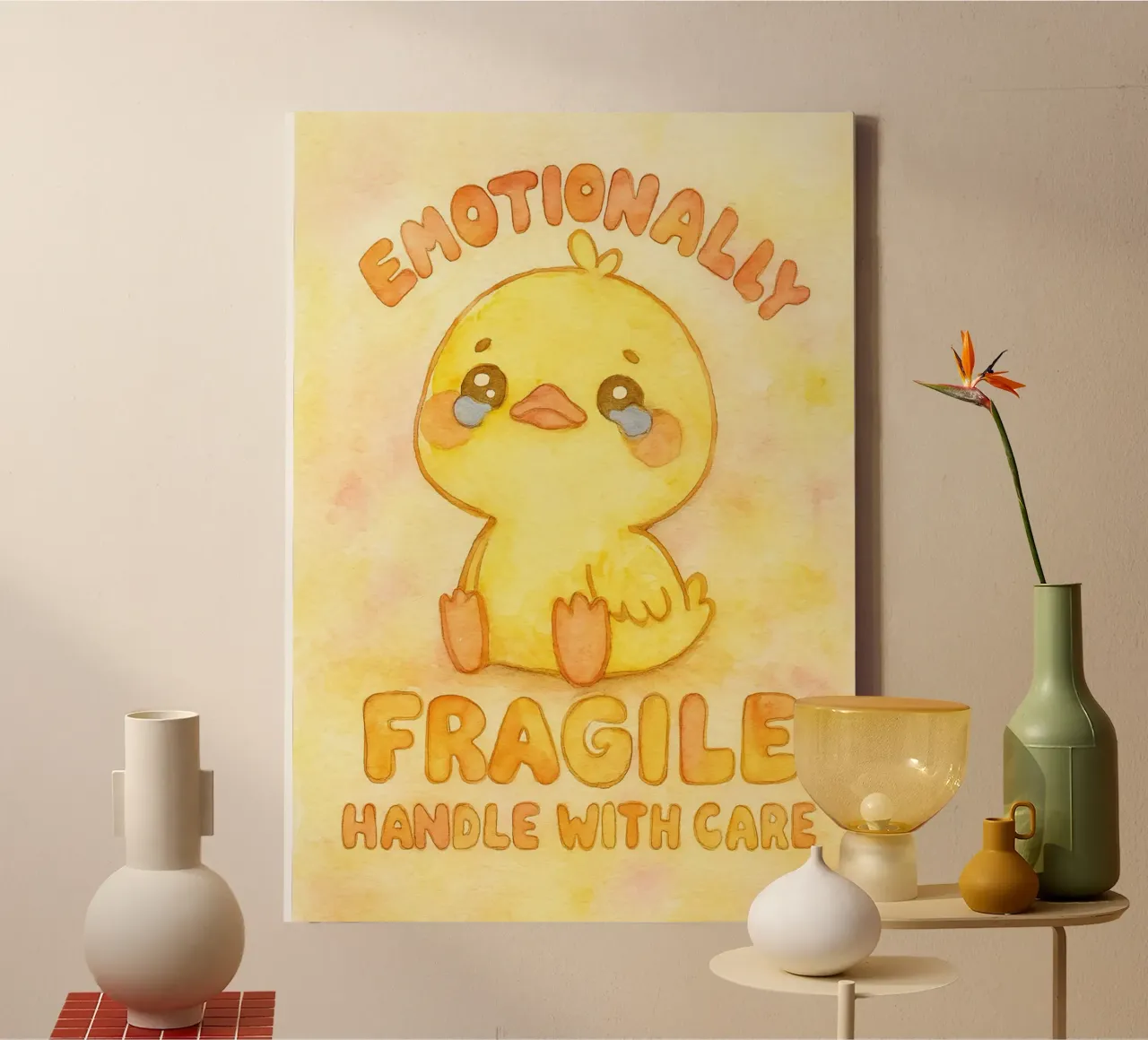 emotivamente fragile maneggiare con cura divertente anatra triste tela con Cornice a cassetta da cepeducks