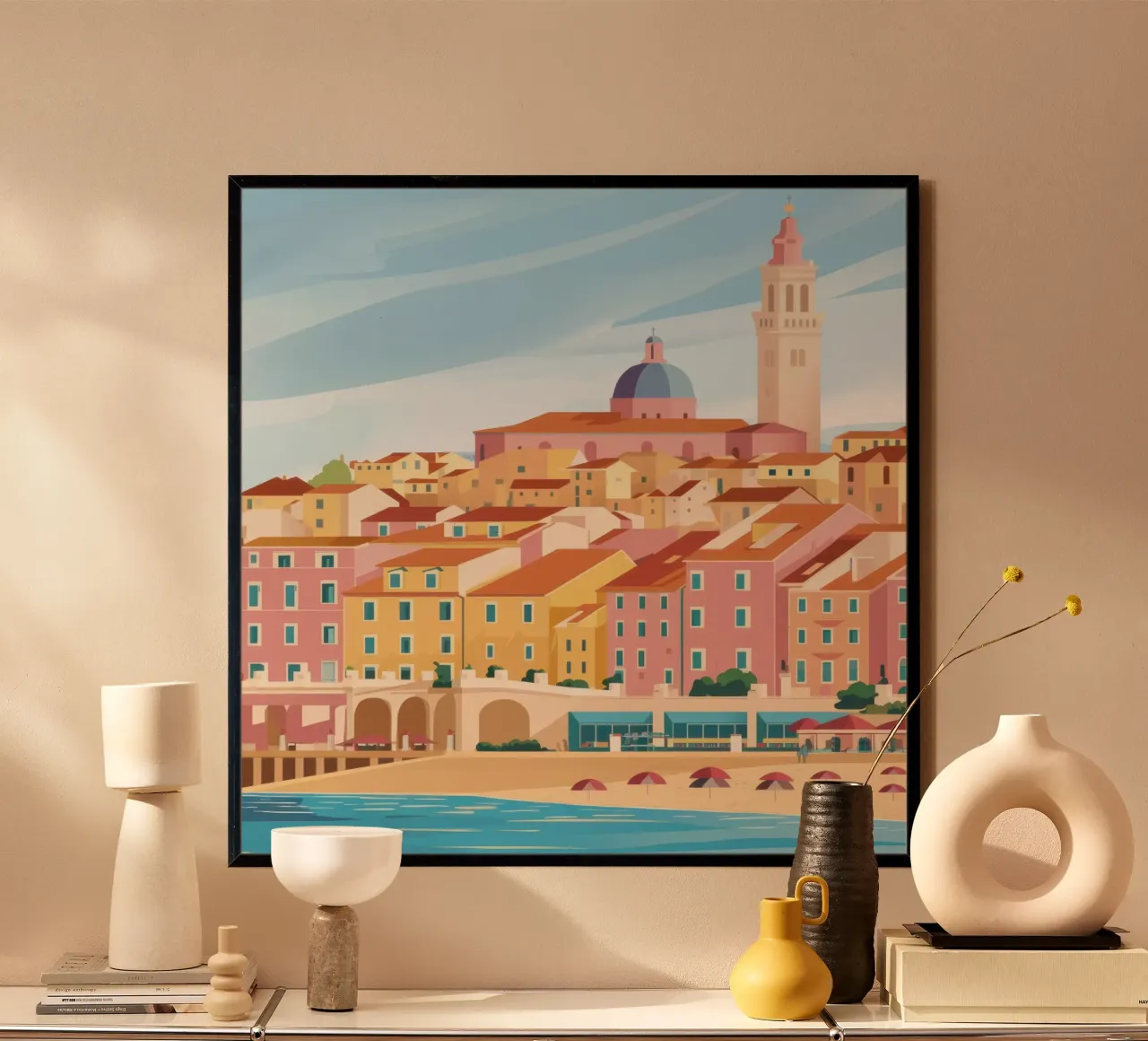 Città di mare baciata dal sole poster da Echo Saber