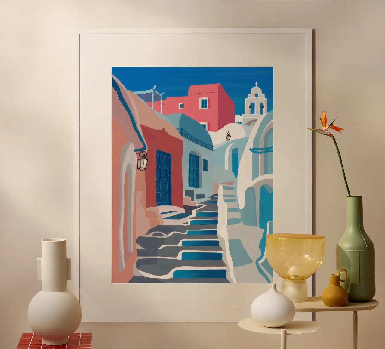 Pasaje Azul de Santorini poster con marco de madera de Wish Studio