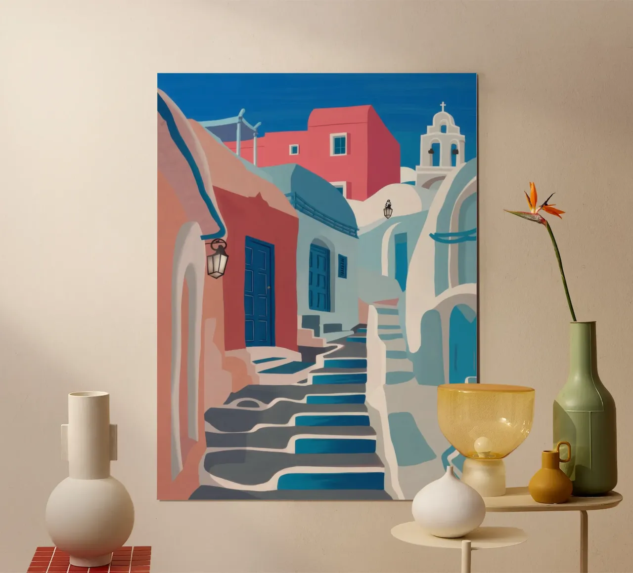 Pasaje Azul de Santorini poster con marco de madera de Wish Studio