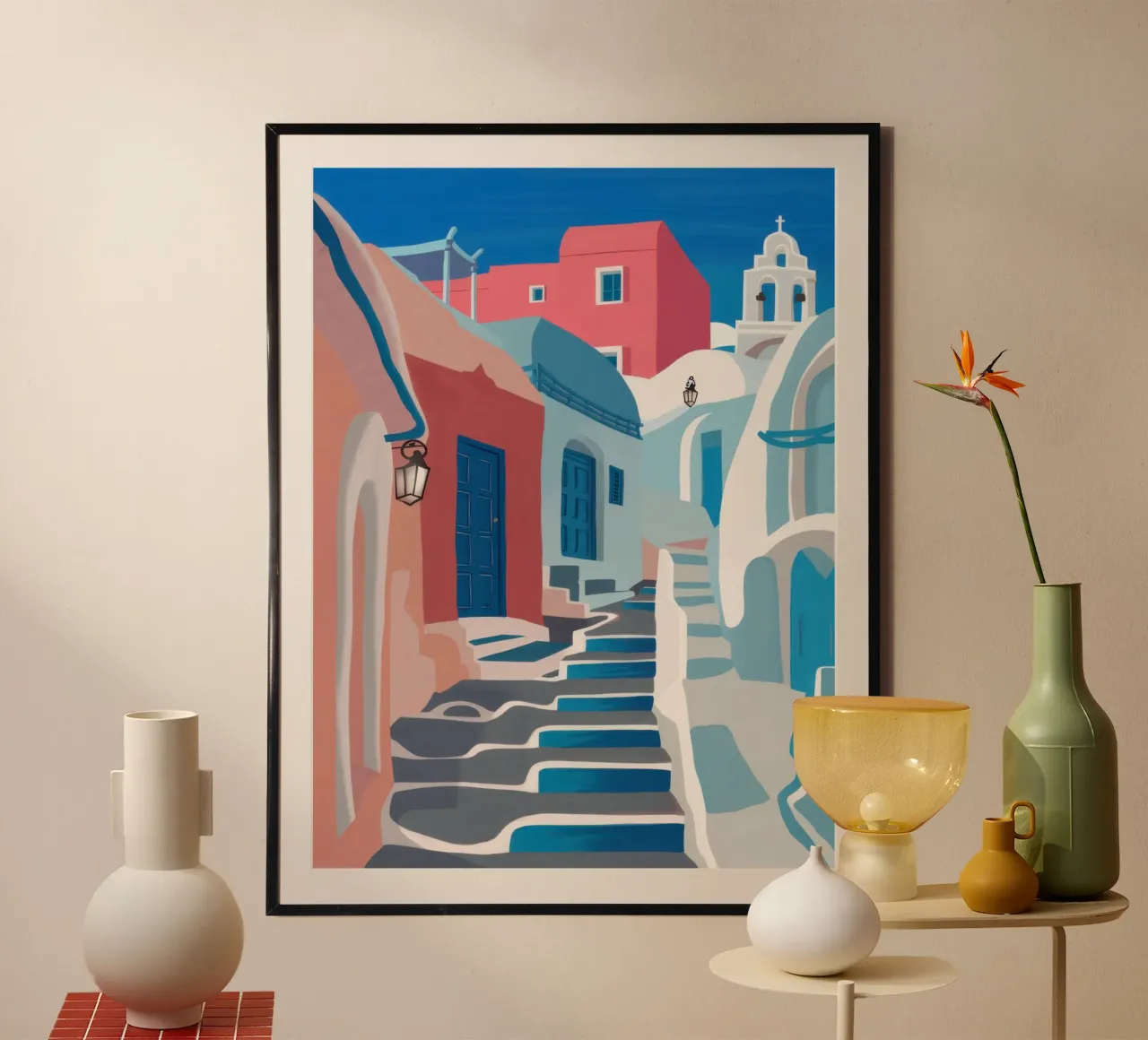 Pasaje Azul de Santorini poster con marco de madera de Wish Studio