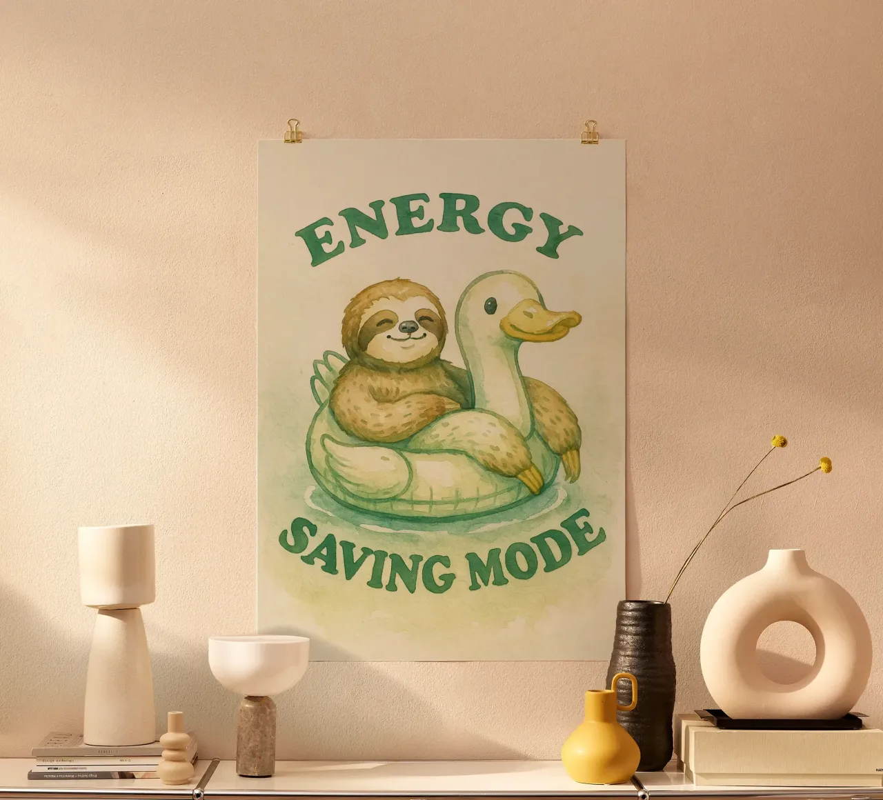 modalità di risparmio energetico divertente bradipo poster con telaio in legno da cepeducks