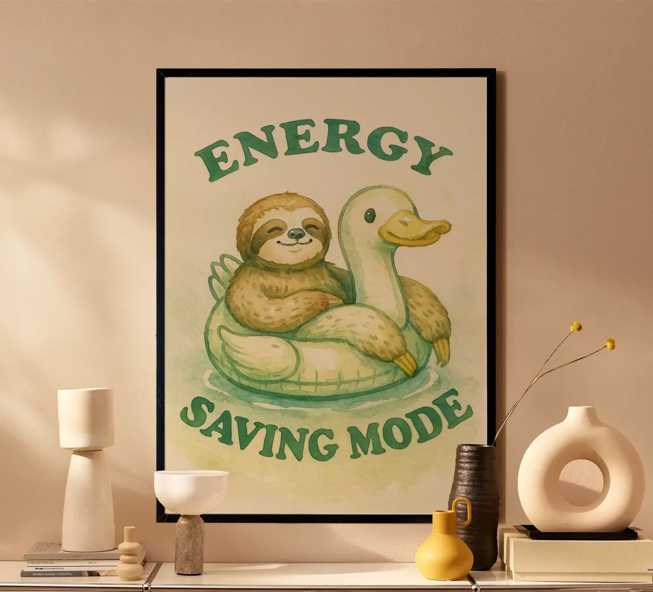 modalità di risparmio energetico divertente bradipo poster con telaio in legno da cepeducks