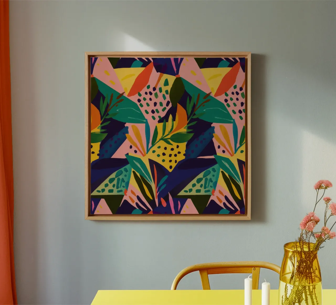 Geometric Jungle Quilt canvas with Floater frame by Heaven Craft