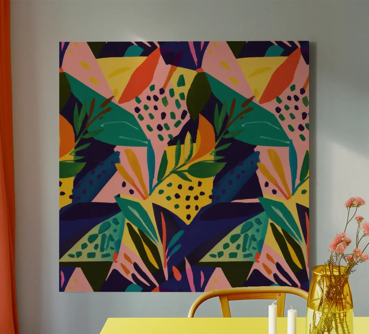 Geometric Jungle Quilt canvas with Floater frame by Heaven Craft