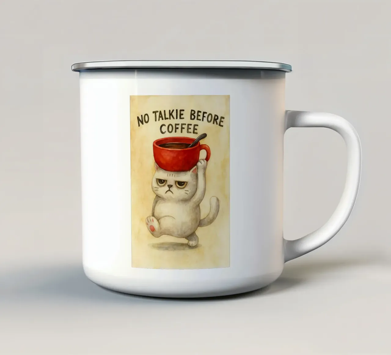 gatto divertente senza parlare prima del caffè tazza in smalto da cepeducks