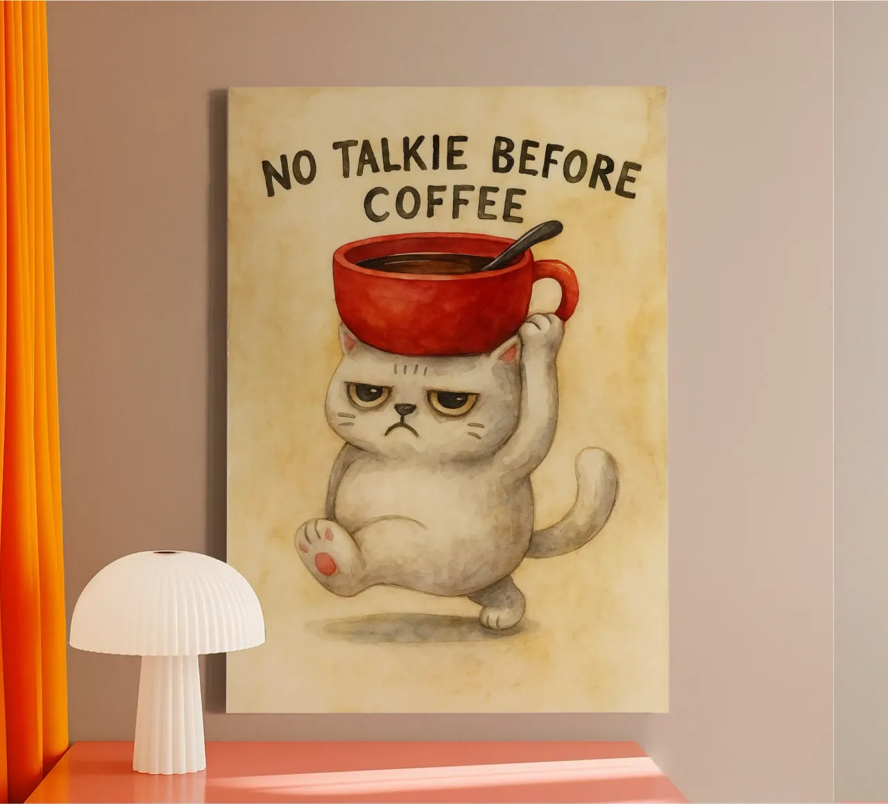gatto divertente senza parlare prima del caffè tela con Cornice a cassetta da cepeducks