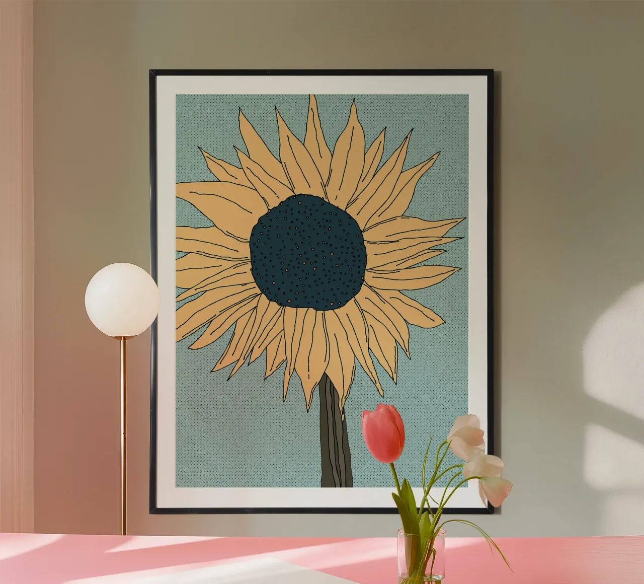 Illustrazione di girasoli poster con telaio in legno da Leon Franke