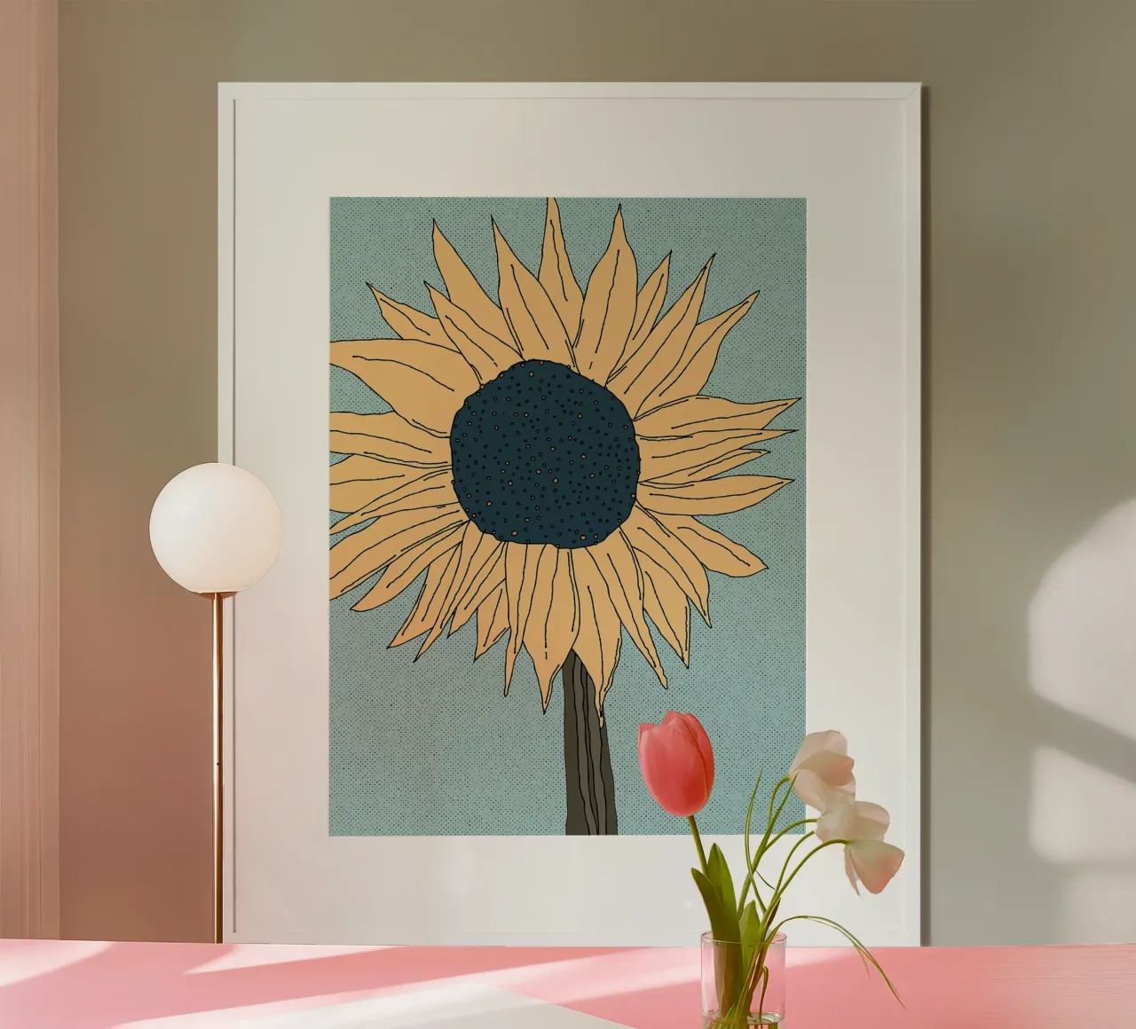 Illustrazione di girasoli poster con telaio in legno da Leon Franke
