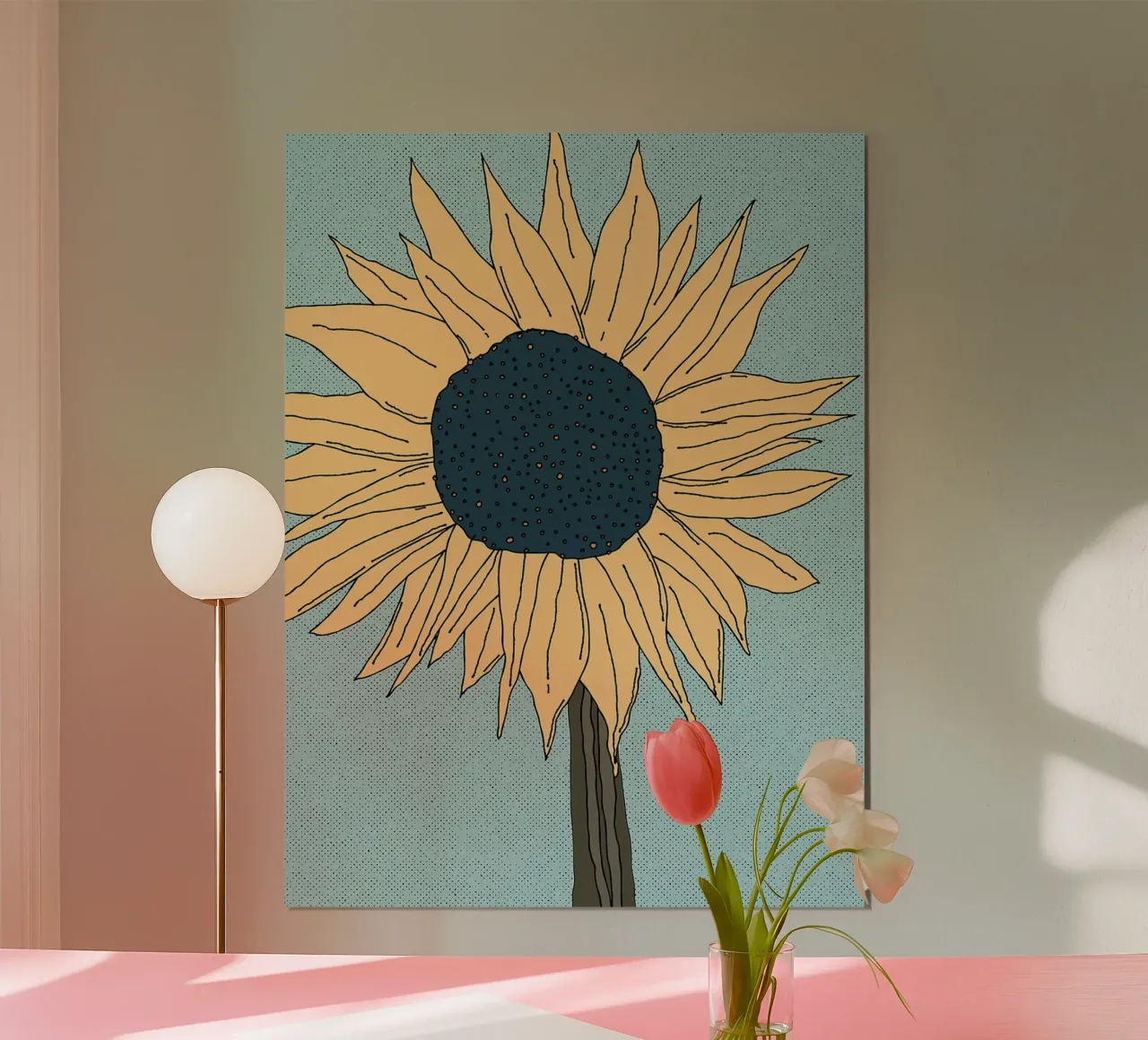 Illustrazione di girasoli poster con telaio in legno da Leon Franke