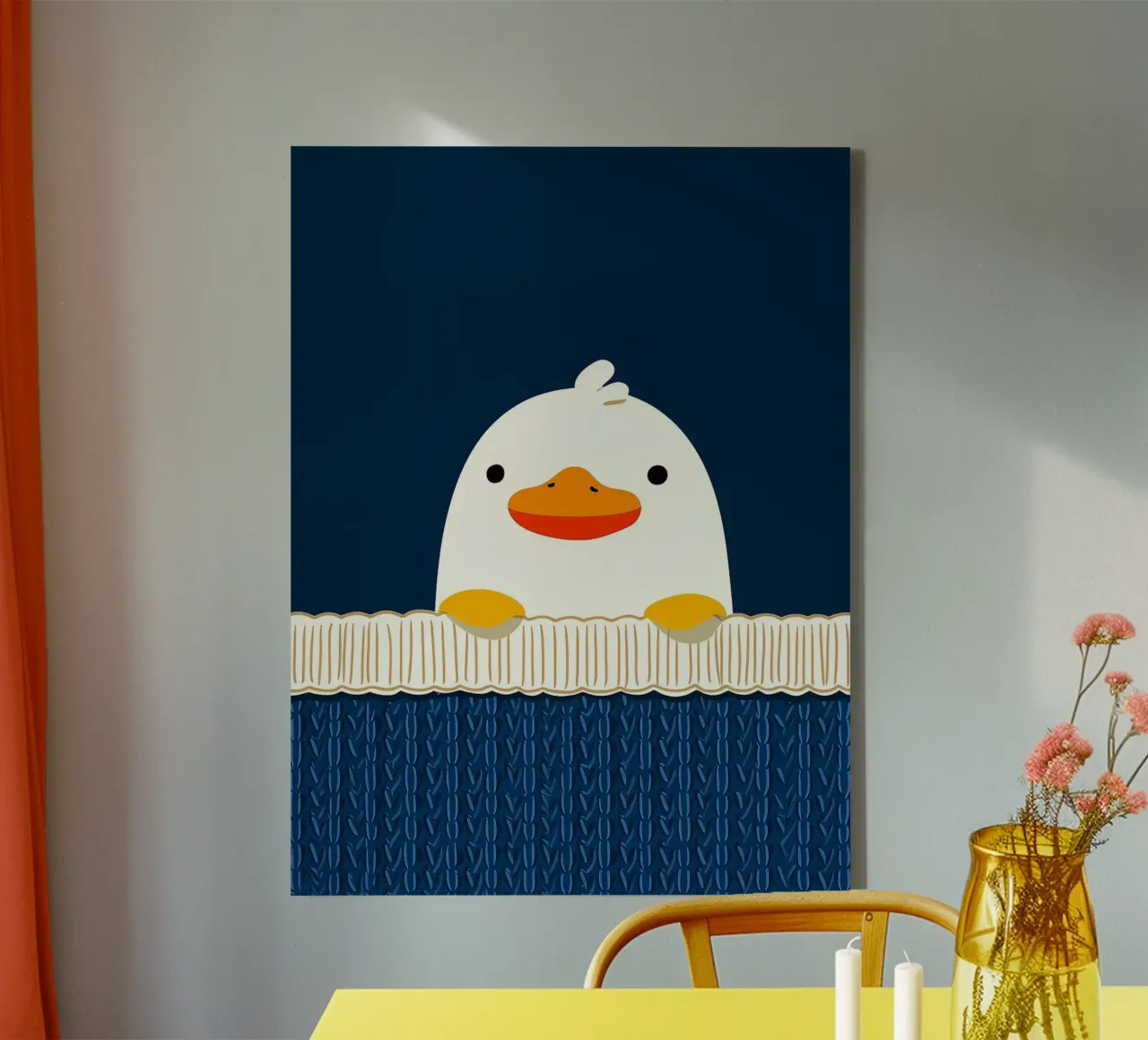 Cute Duck on a Blue Background canvas with Floater frame by Leon Franke