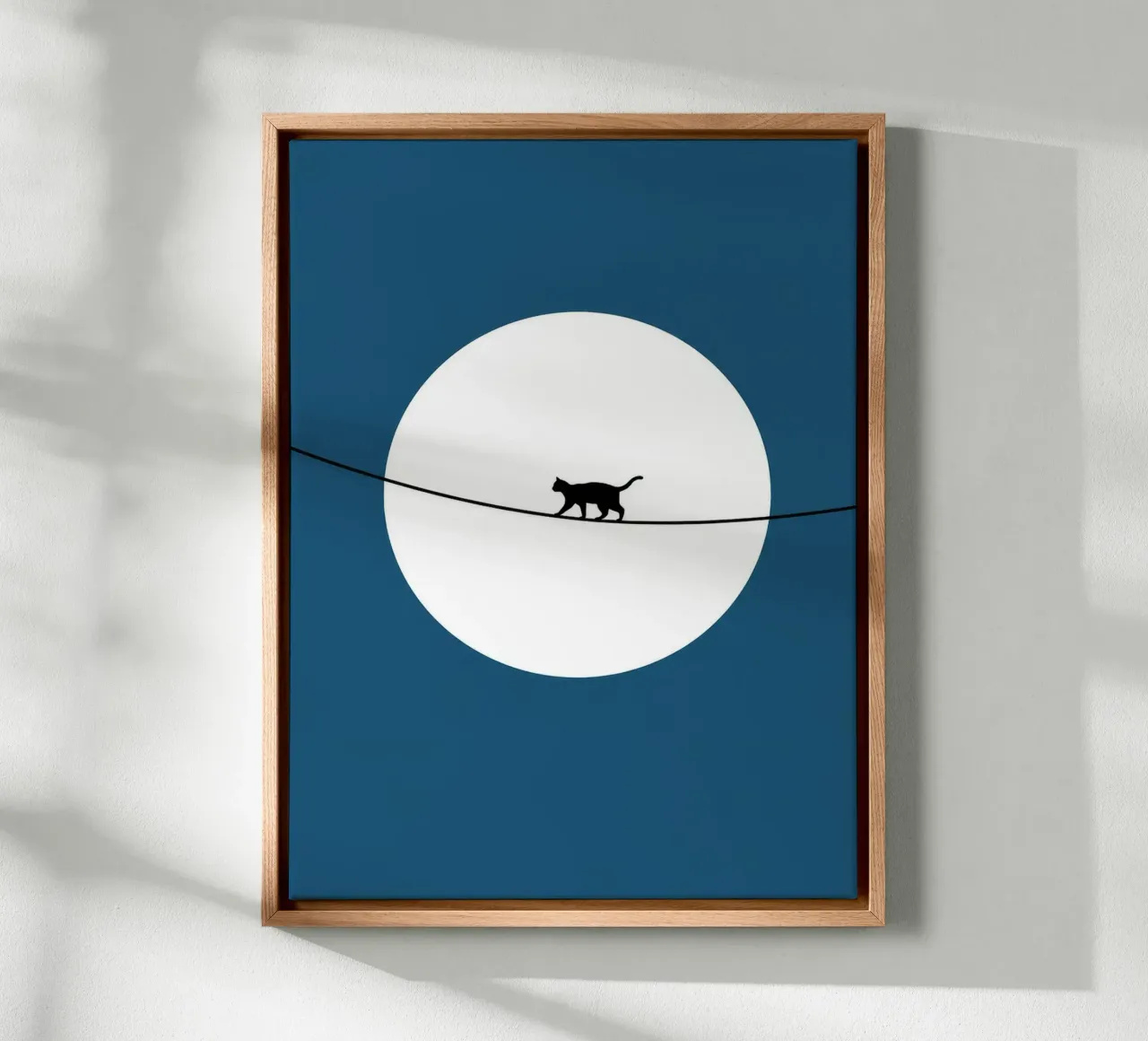 Cat on a Wire canvas with Floater frame by Leon Franke