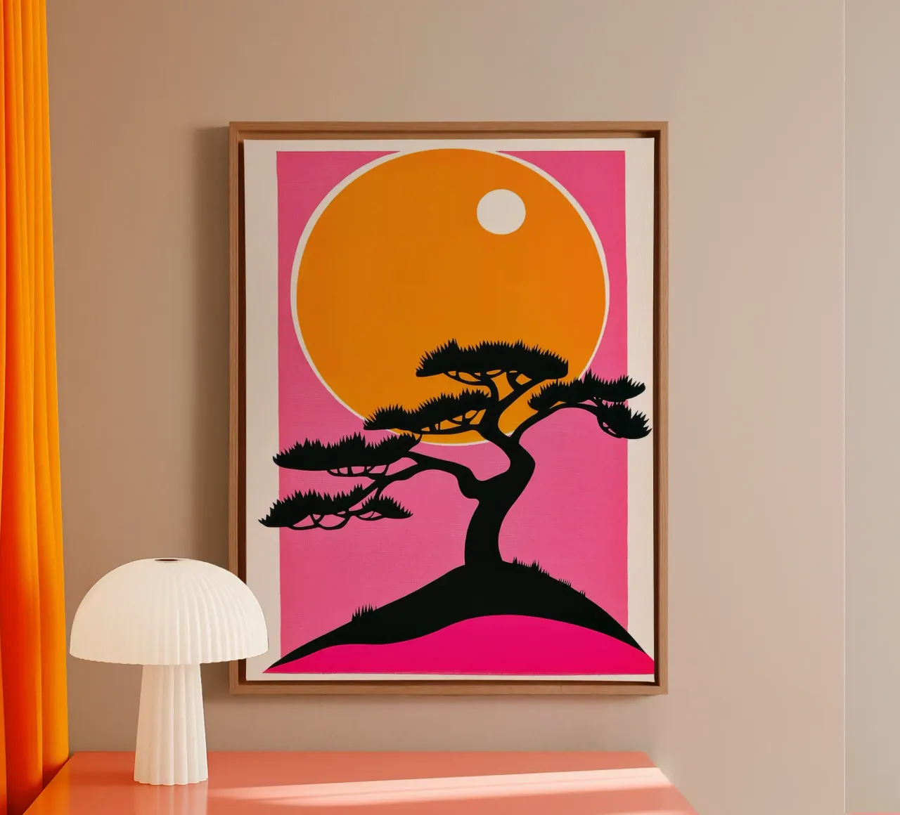 Silhouet Boom Zonsondergang canvas met Baklijst van Leon Franke