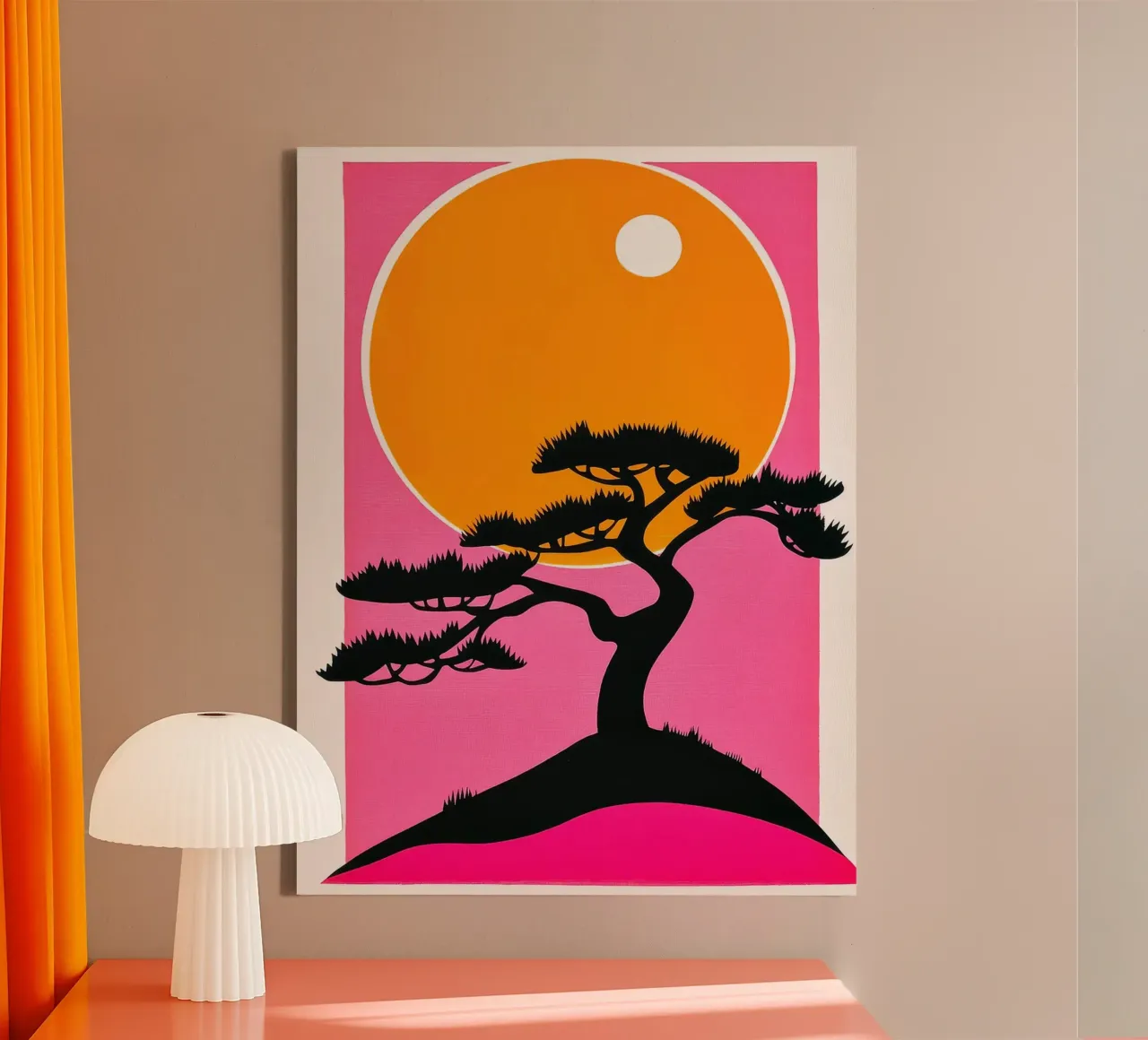 Silhouet Boom Zonsondergang canvas met Baklijst van Leon Franke