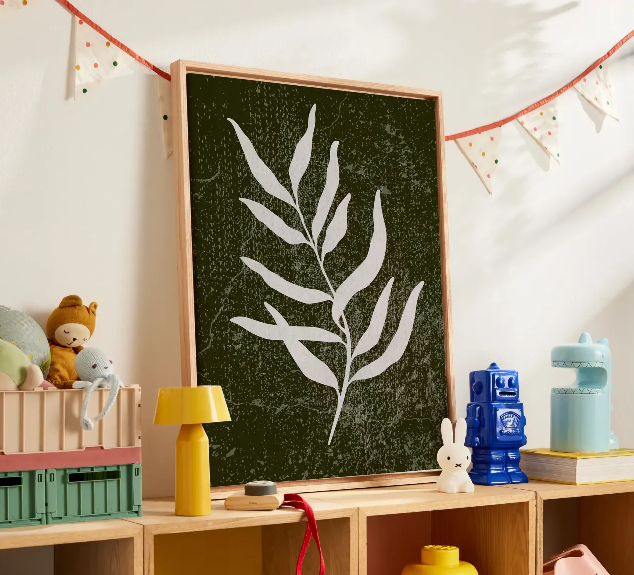 Minimalistisch groen blad canvas met Baklijst van Leon Franke