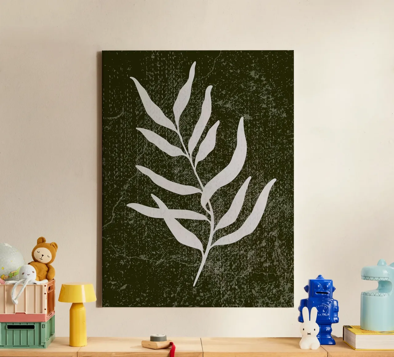 Minimalistisch groen blad canvas met Baklijst van Leon Franke