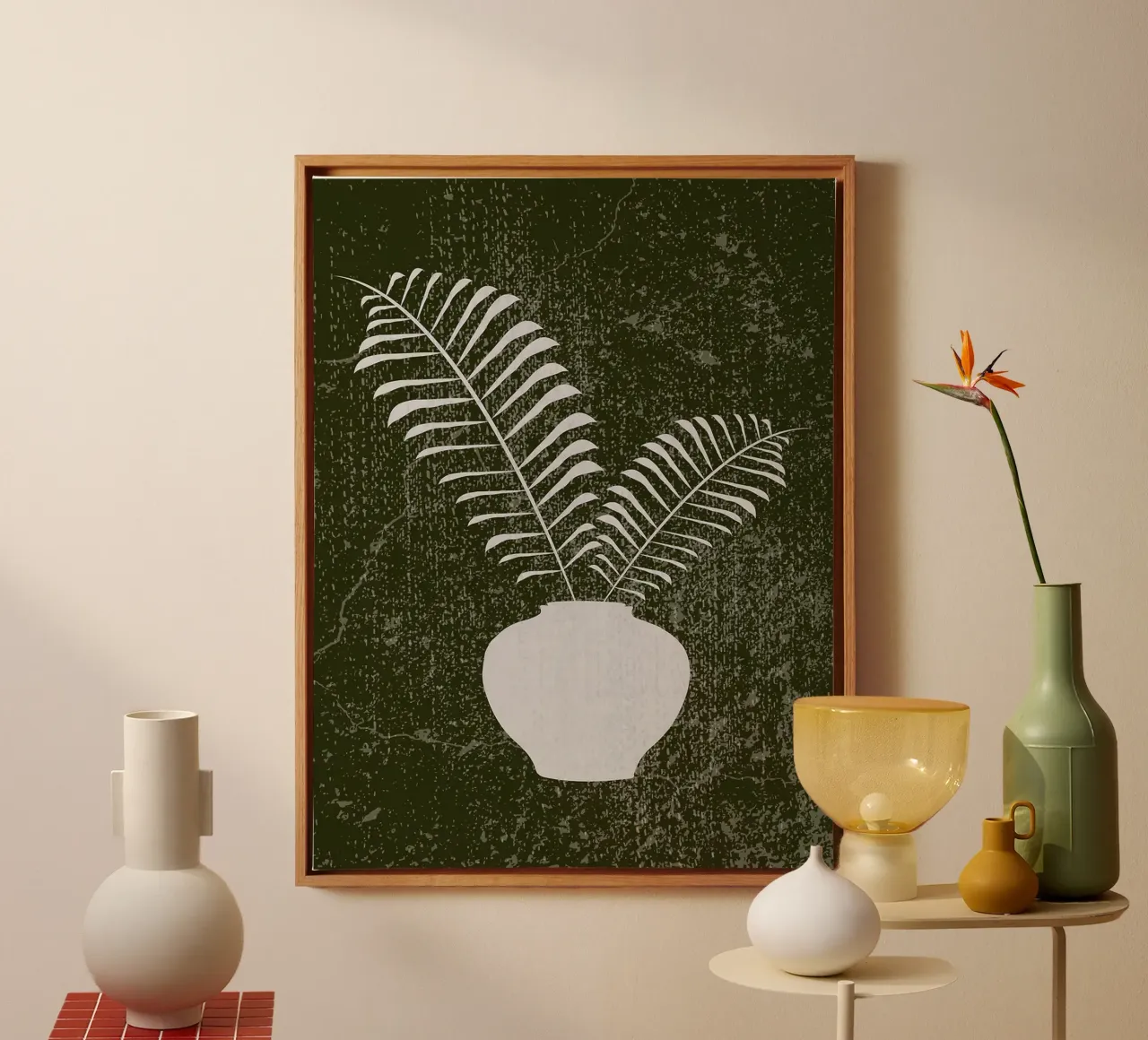 Silhouette di felce bianca Boho tela con Cornice a cassetta da Lisa Becker