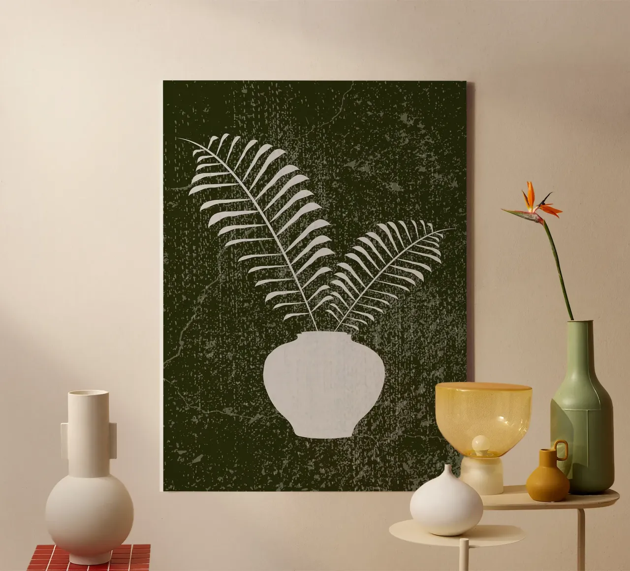 Silhouette di felce bianca Boho tela con Cornice a cassetta da Lisa Becker