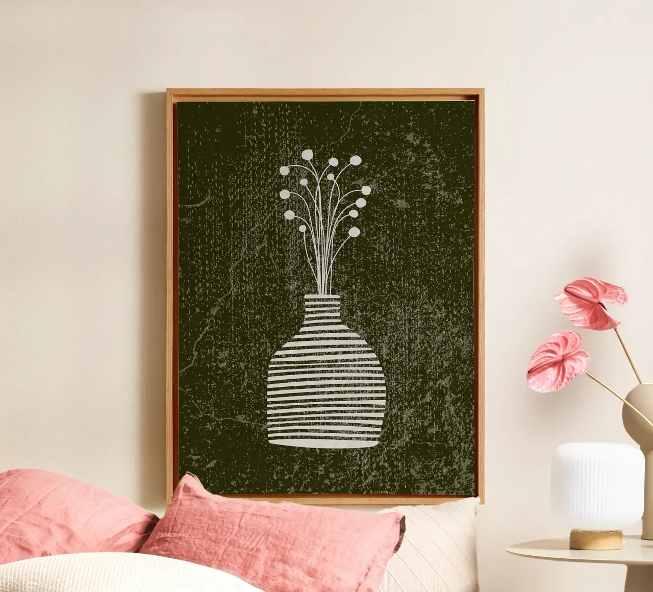 Striped Boho Vase with Flowers canvas with Floater frame by Lisa Becker