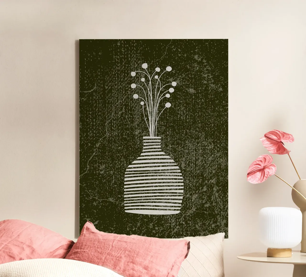 Striped Boho Vase with Flowers canvas with Floater frame by Lisa Becker