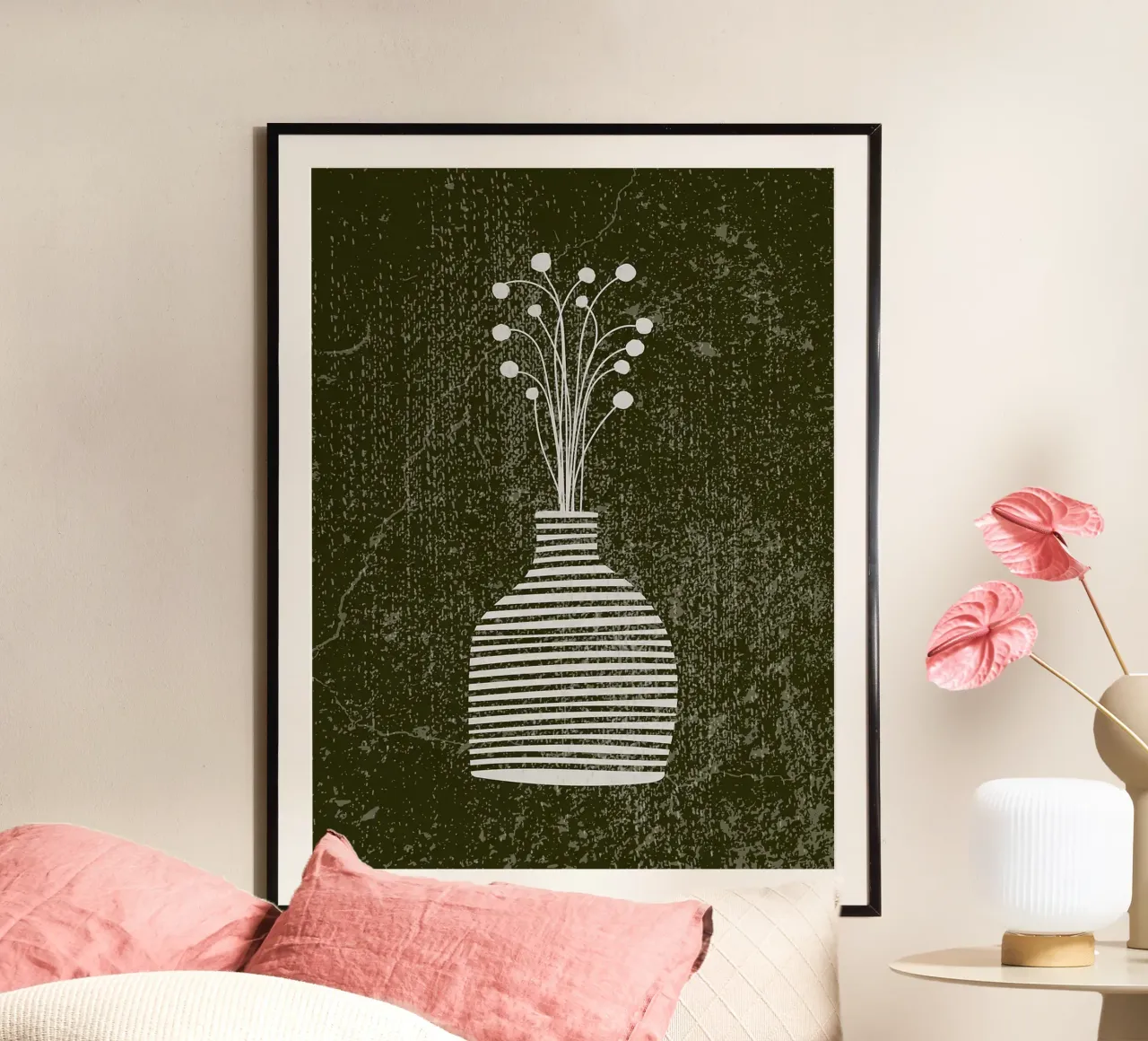 Vaso Boho a righe con fiori poster da Lisa Becker