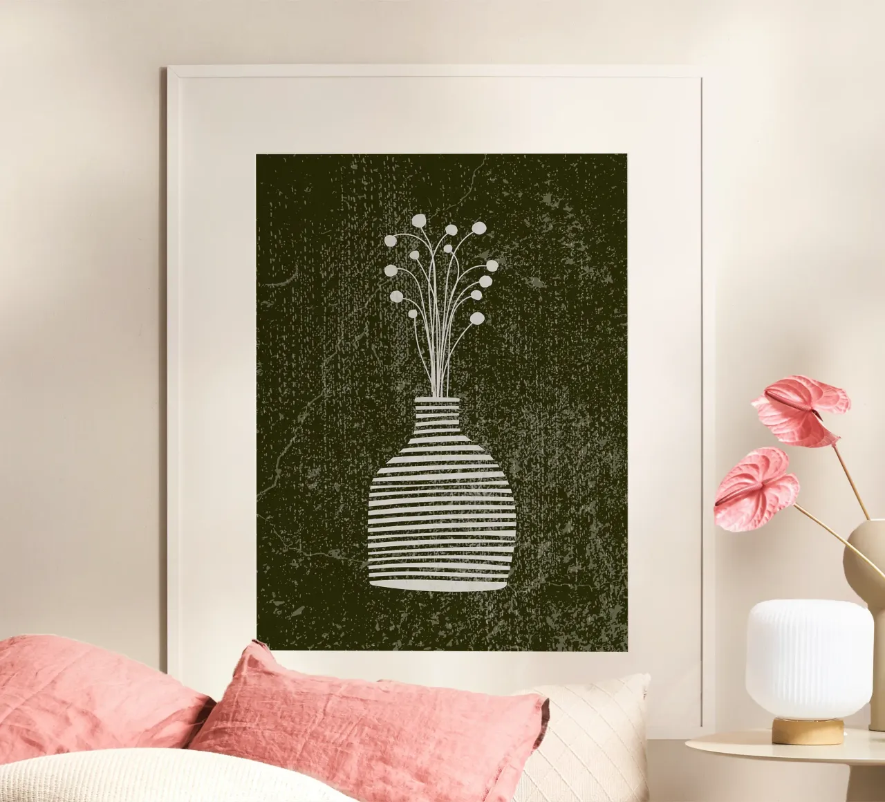 Vaso Boho a righe con fiori poster da Lisa Becker
