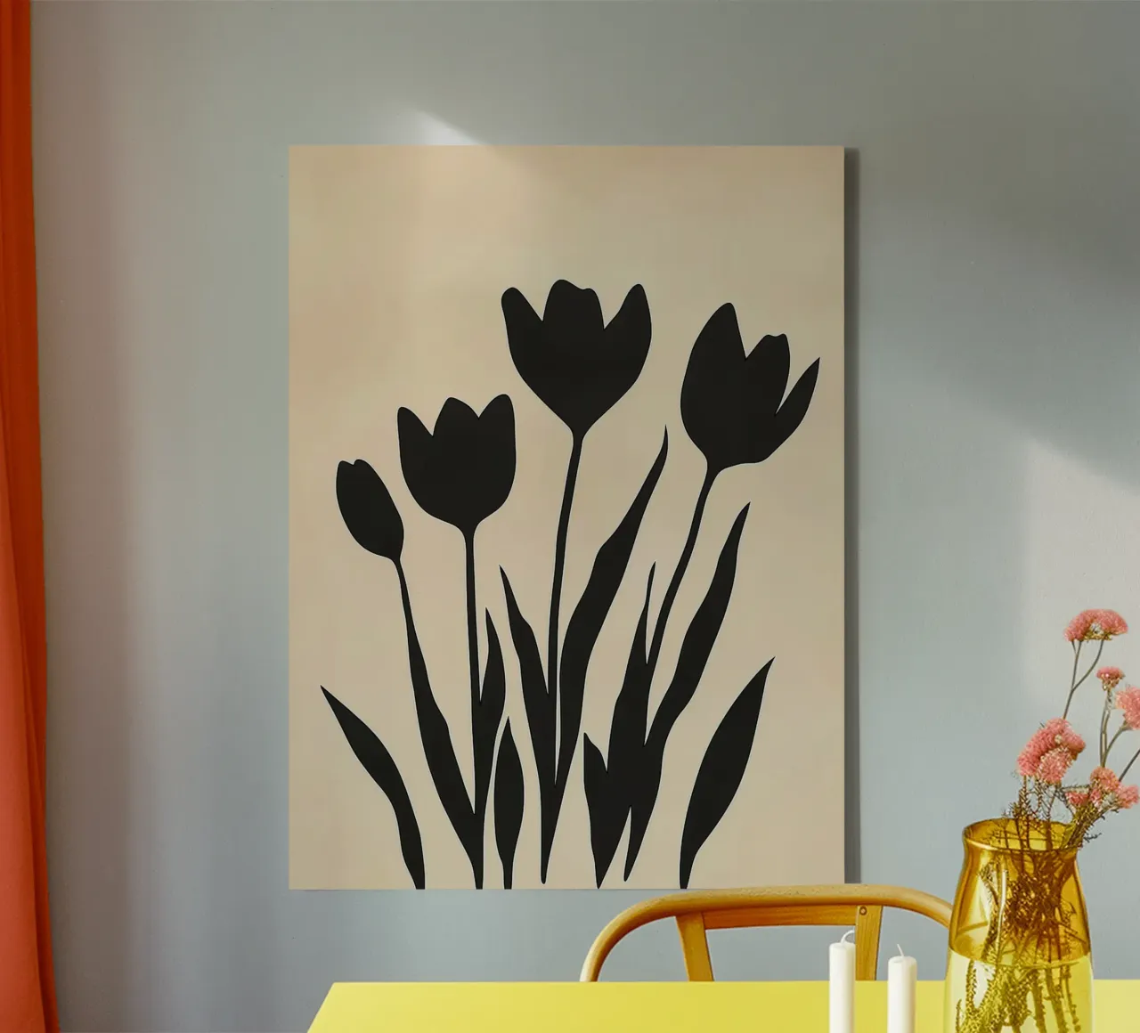Zwarte Tulp Mid Eeuw canvas met Baklijst van Lisa Becker