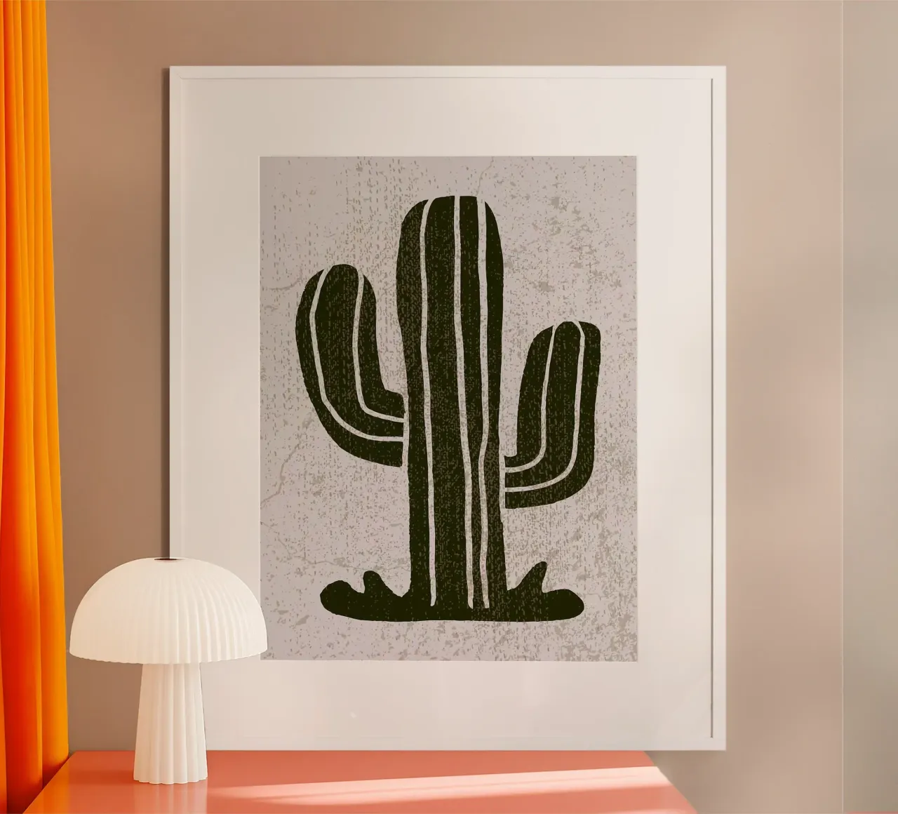 Illustrazione minimalista di cactus Boho poster con telaio in alluminio da Lisa Becker