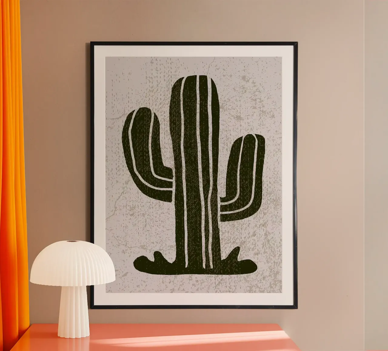 Illustrazione minimalista di cactus Boho poster con telaio in alluminio da Lisa Becker