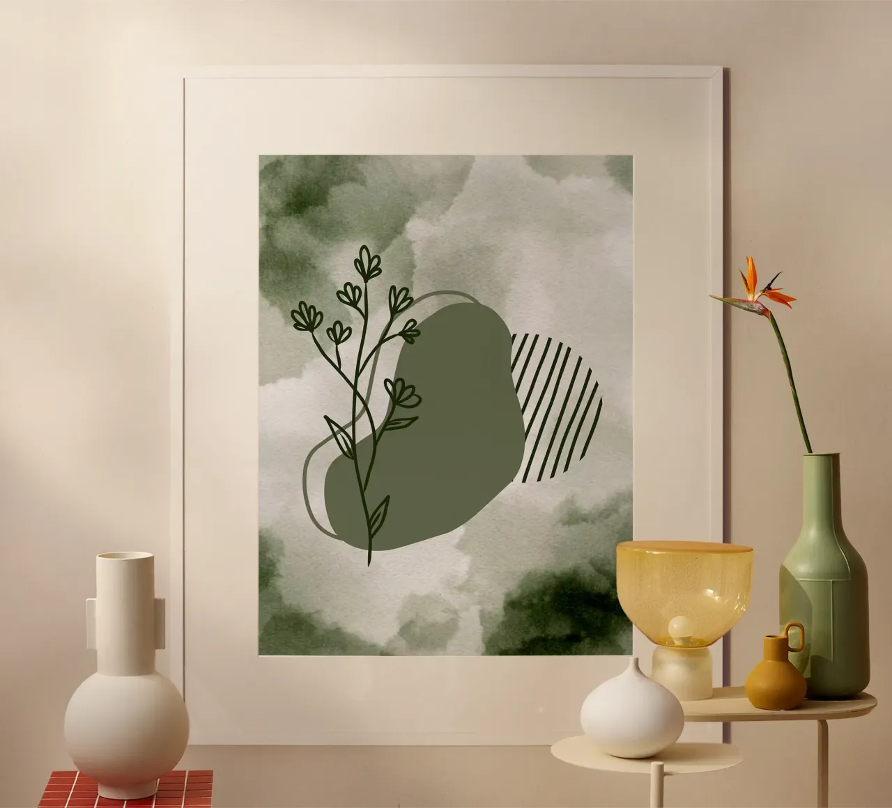 Verde floreale astratto minimalista Boho Art poster da Lisa Becker
