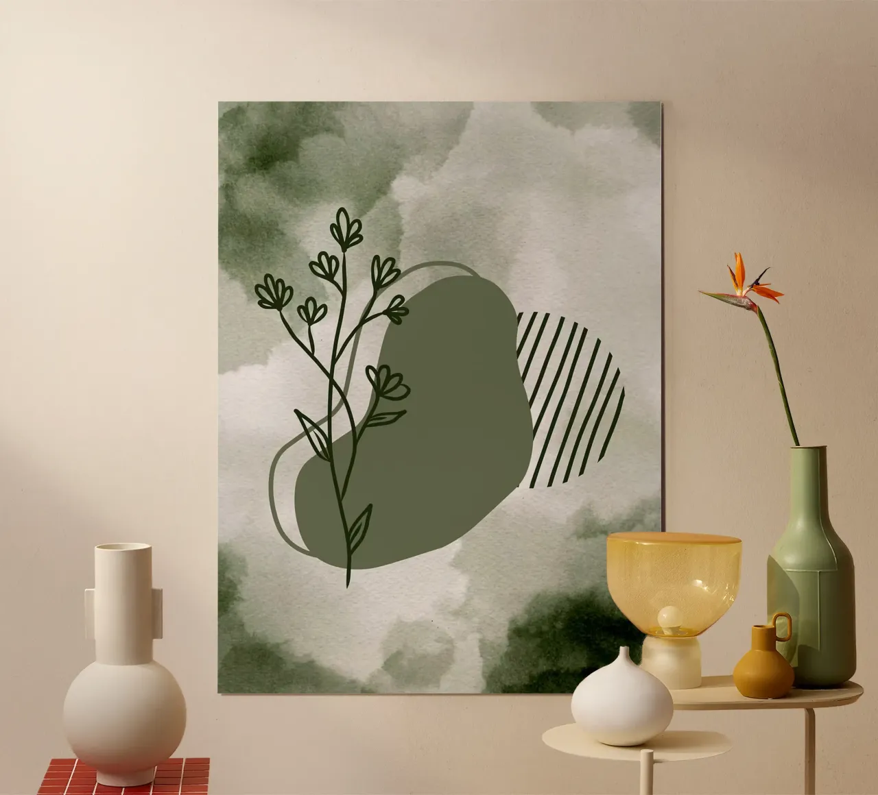 Verde floreale astratto minimalista Boho Art poster da Lisa Becker