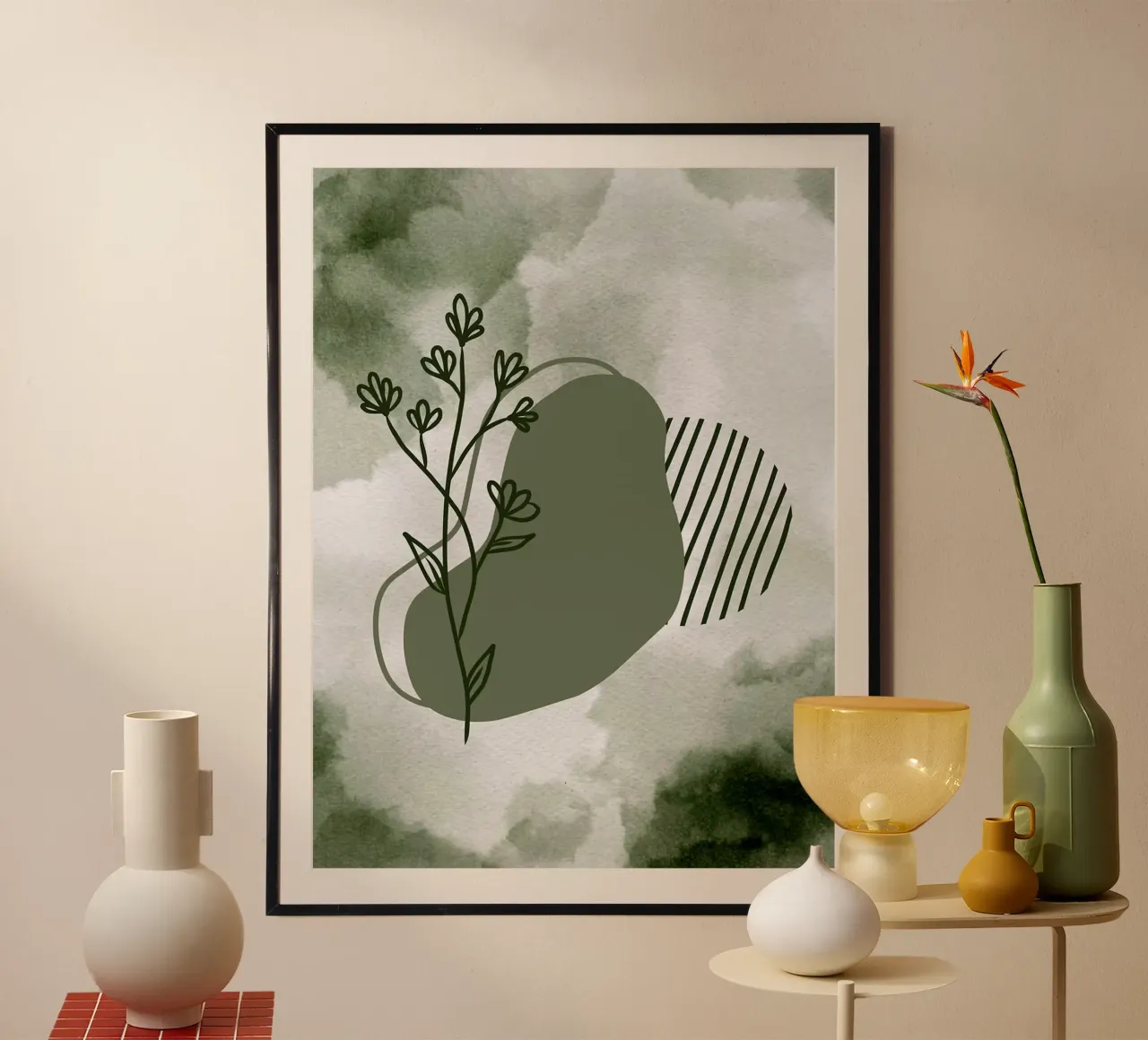 Verde floreale astratto minimalista Boho Art poster da Lisa Becker