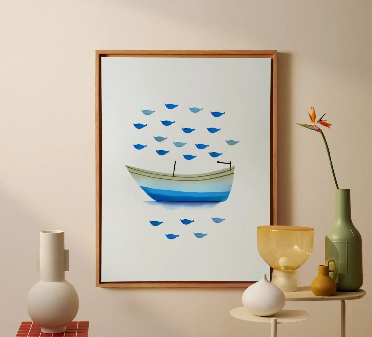 Visboot Blauw Kwekerij canvas met Baklijst van Lisa Becker