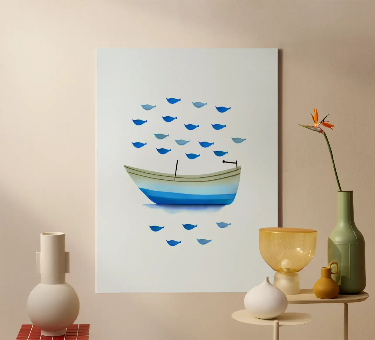 Visboot Blauw Kwekerij canvas met Baklijst van Lisa Becker