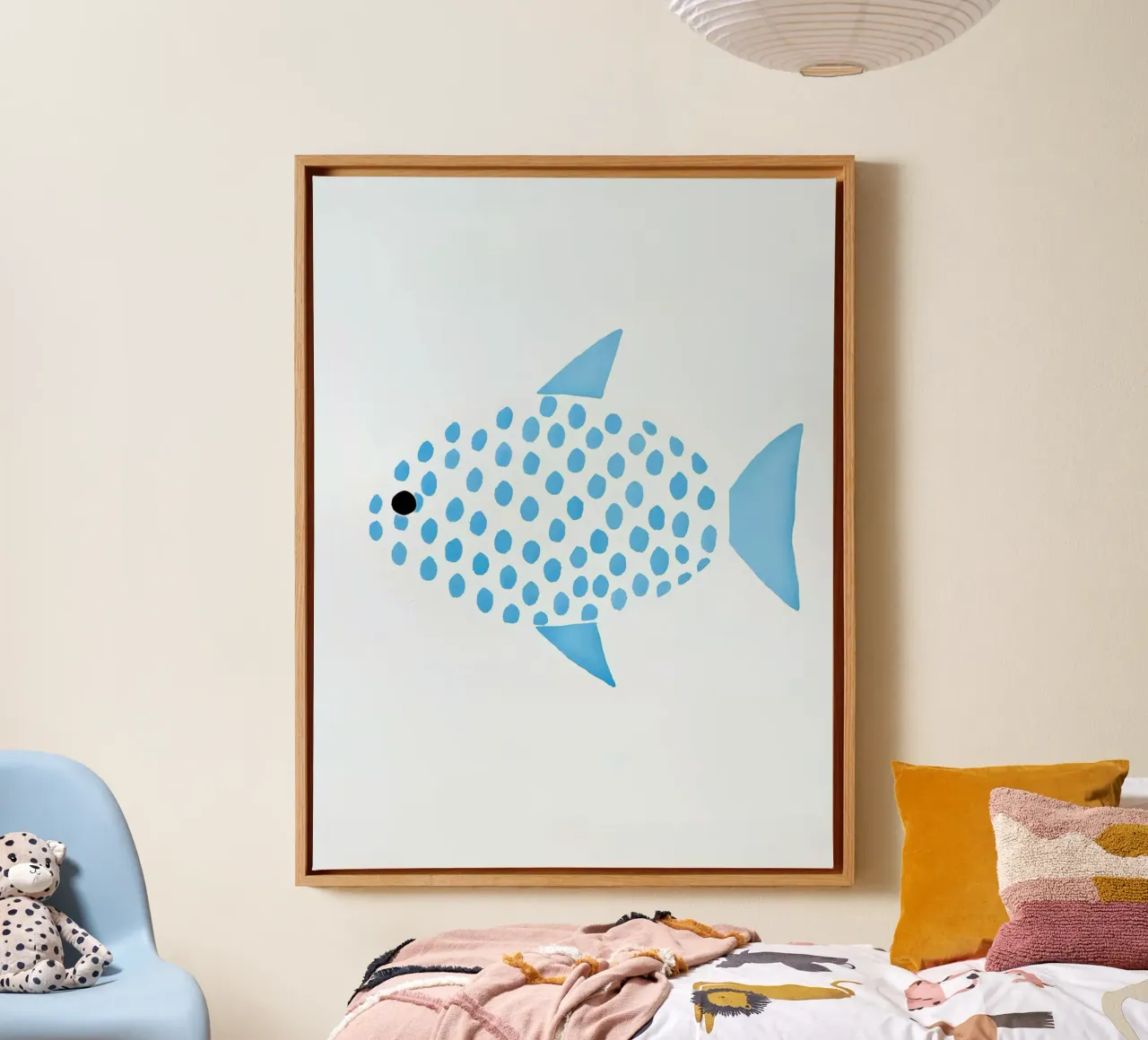 Blue Fish Nursery Minimalist canvas with Floater frame by Lisa Becker