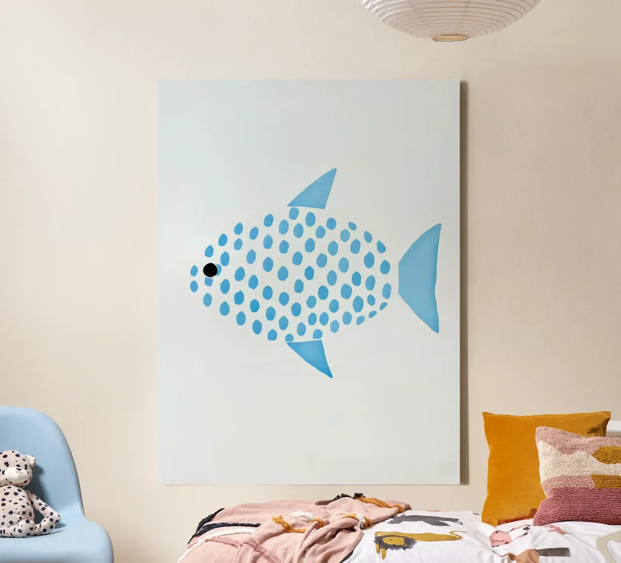 Blue Fish Nursery Minimalist canvas with Floater frame by Lisa Becker