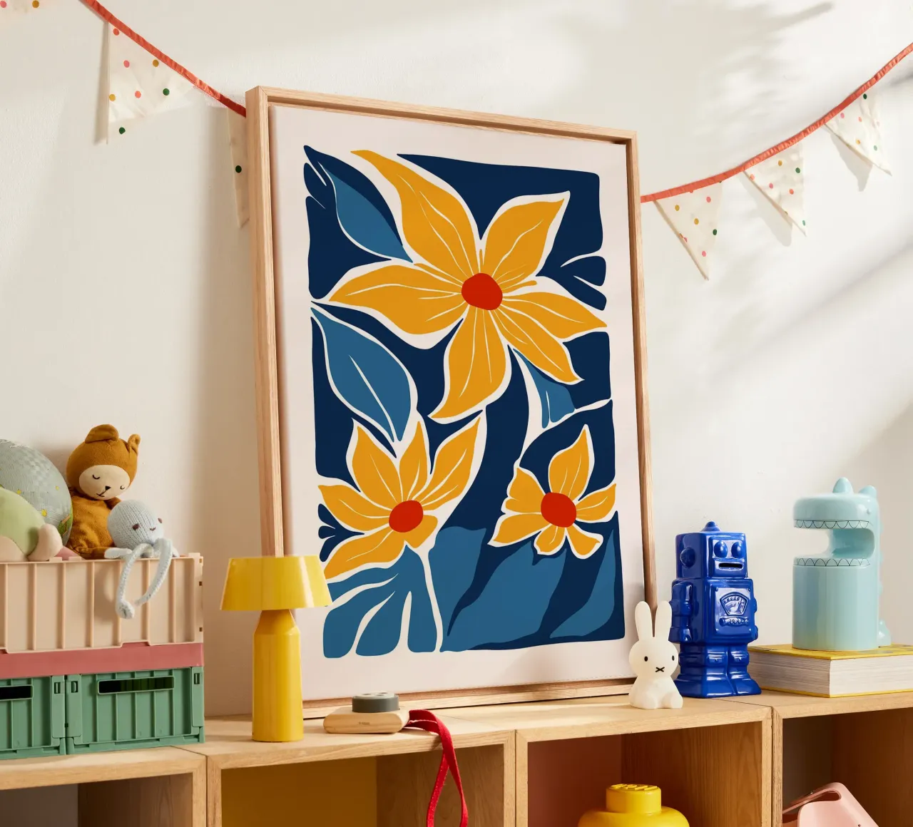 Fiori gialli su blu tela con Cornice a cassetta da Lisa Becker
