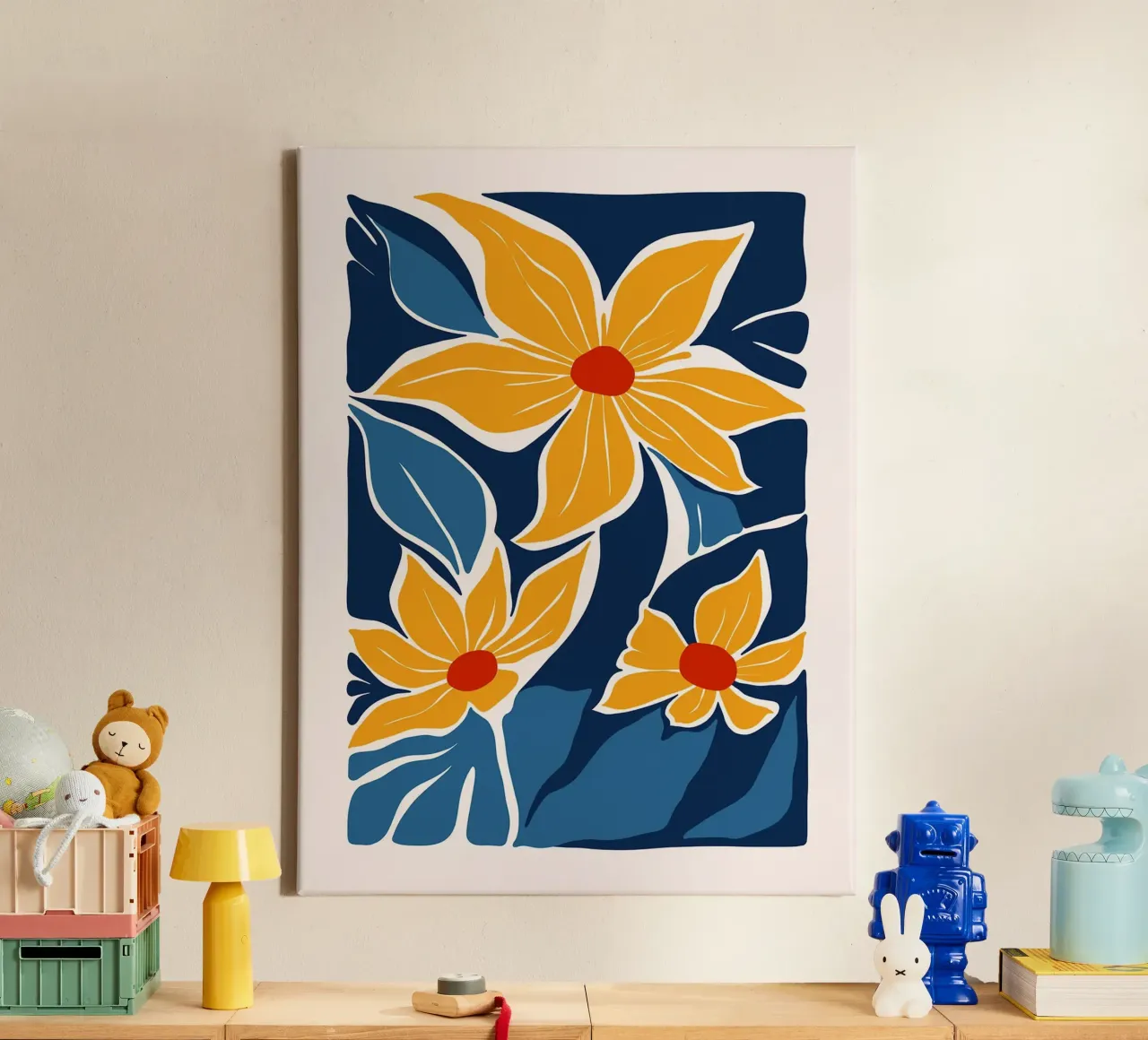 Fiori gialli su blu tela con Cornice a cassetta da Lisa Becker