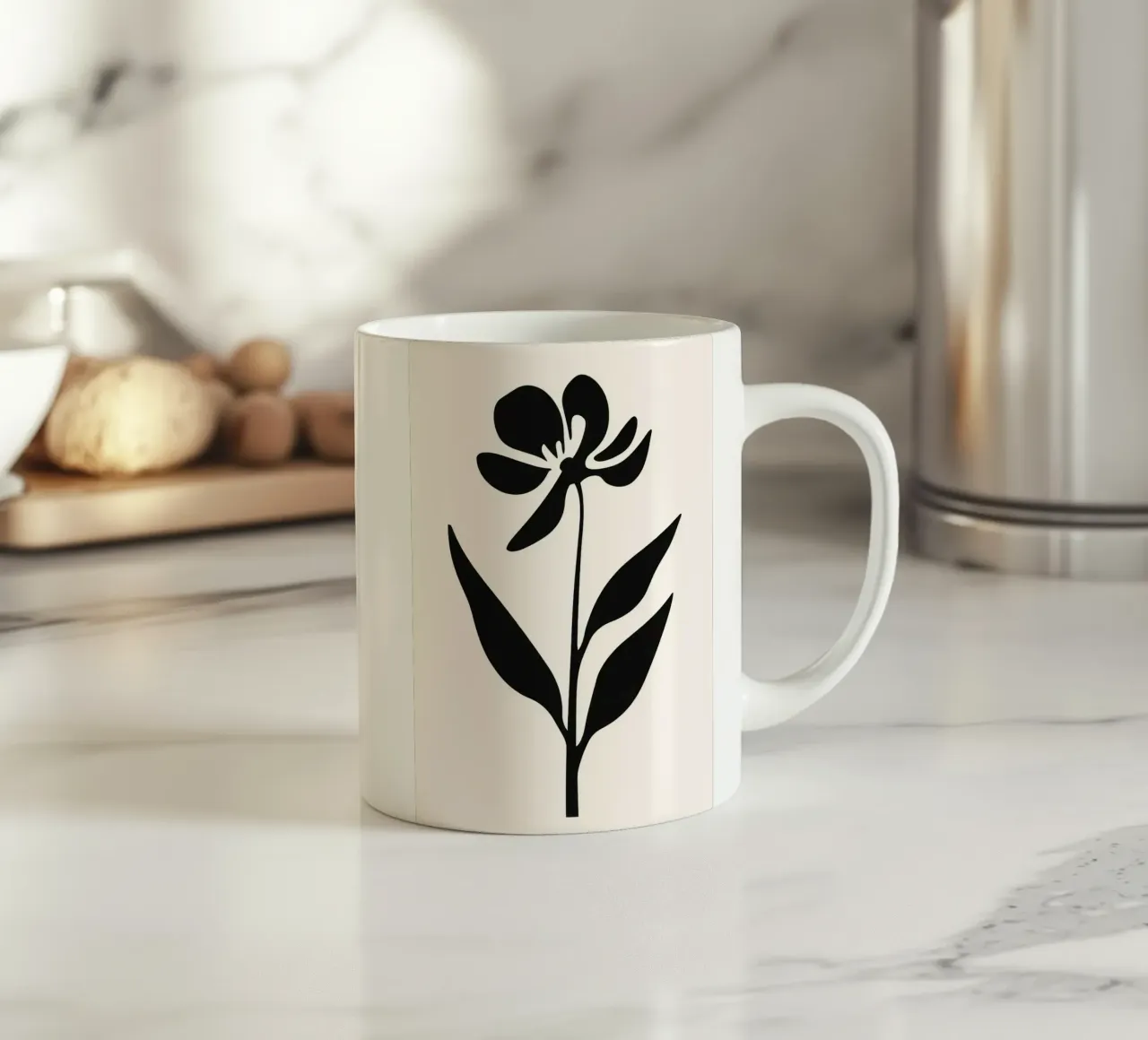 Silhouette di fiori in bianco e nero tazza in ceramica da Anna Müller