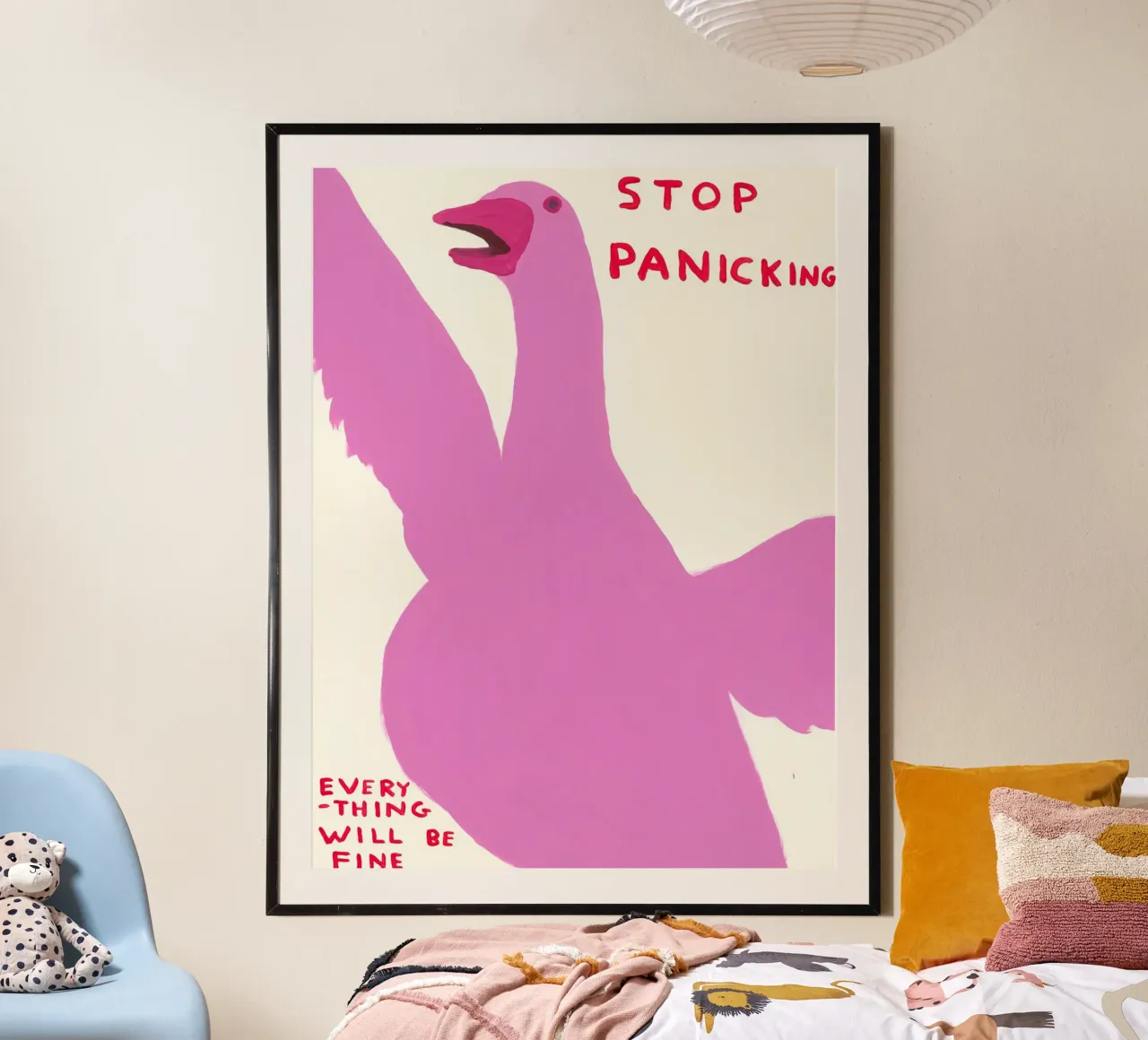 Smettere di farsi prendere dal panico poster con telaio in alluminio da ushop god
