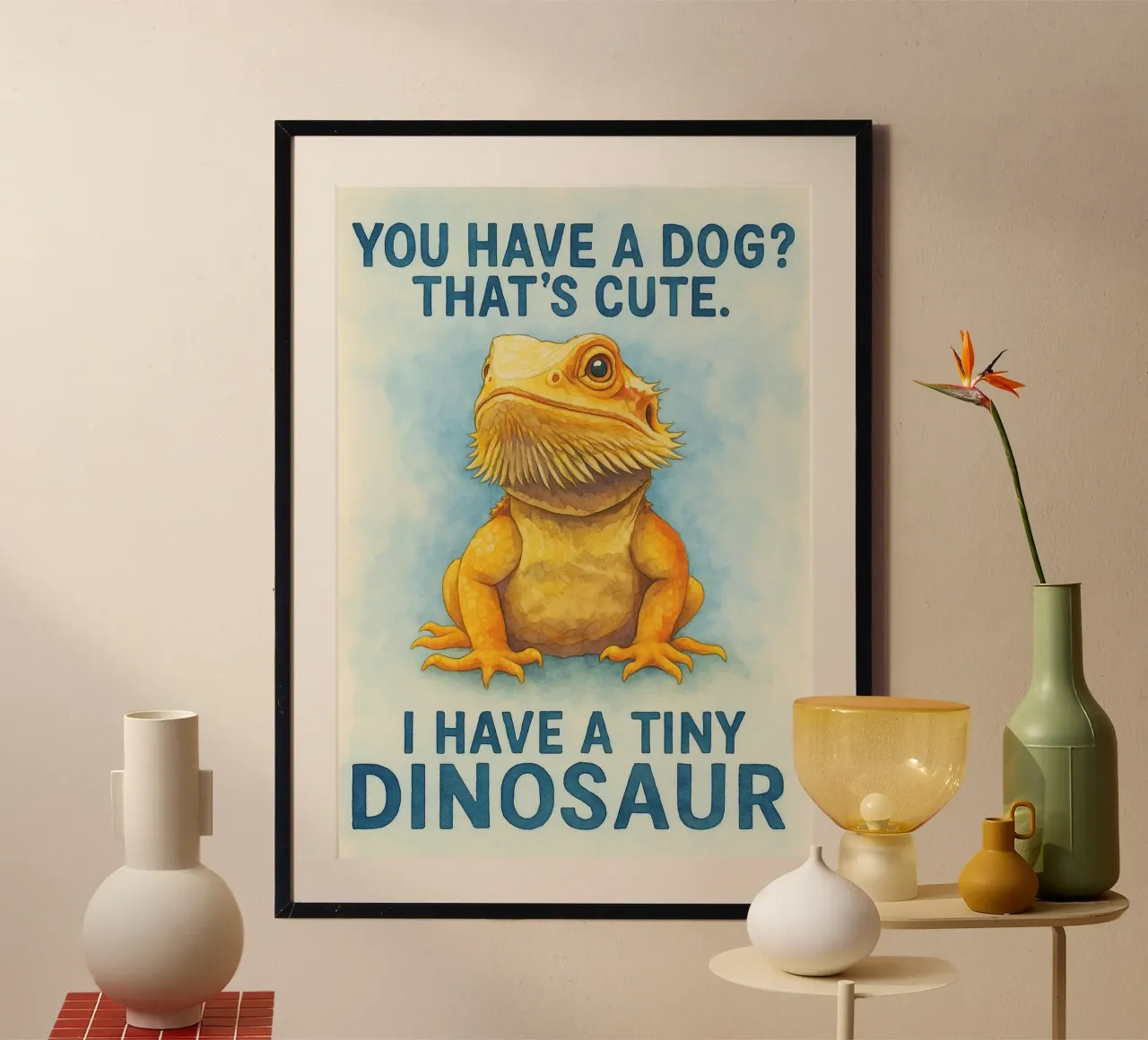 Ho un piccolo dinasauro divertente poster con telaio in alluminio da cepeducks