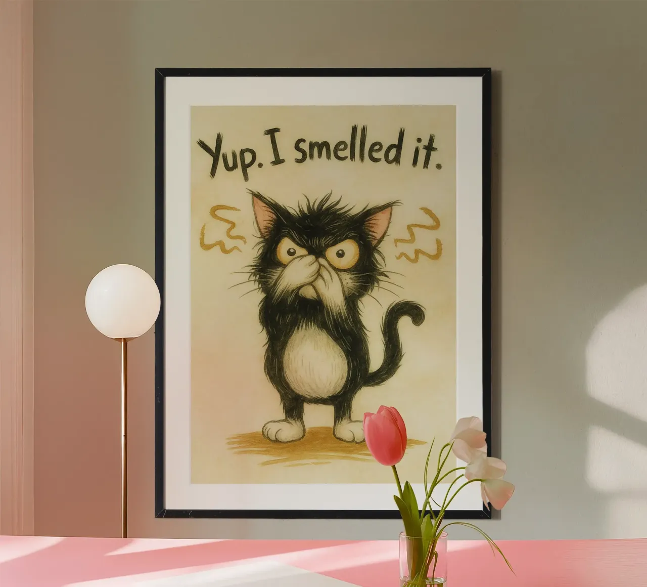 Ho sentito un odore strano di gatto poster con telaio in legno da cepeducks