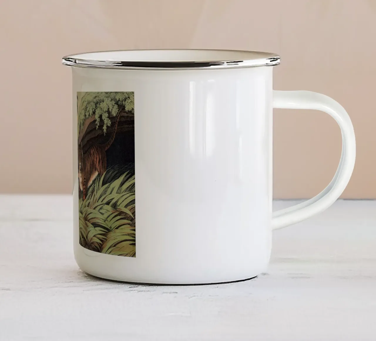 Vintage Kolb 2 Tafel 13 Tiger tazza in smalto da Vintage Print Collection