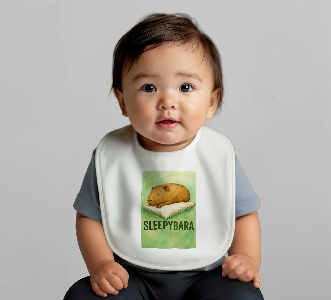 sleepybara tekening baby slabbetje van cepeducks