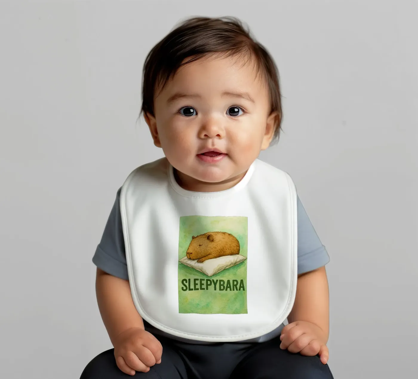 sleepybara tekening baby slabbetje van cepeducks